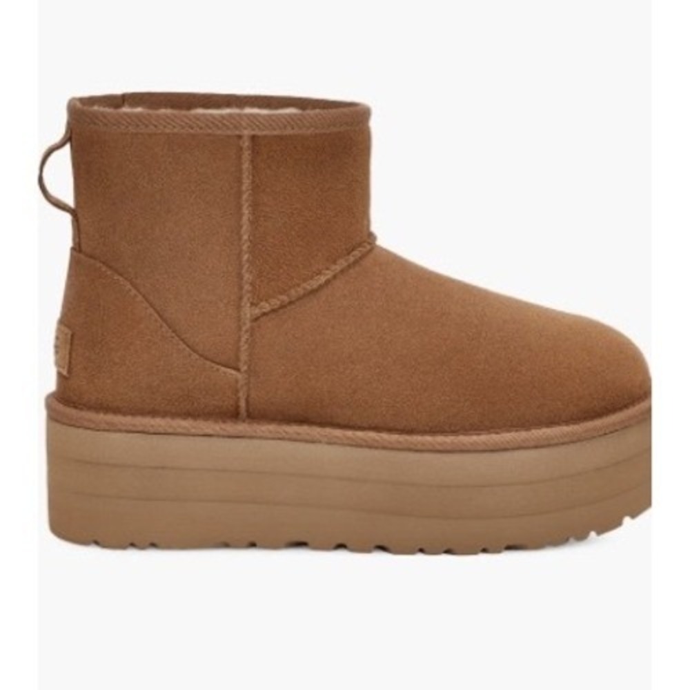 UGG W Classic Mini Platform Chestnut Suede Shearling Lined Ankle Boots US‎ 9